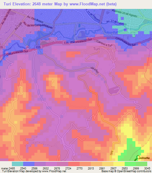 Turi,Ecuador Elevation Map