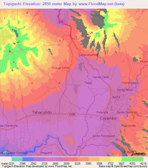 Tupigachi,Ecuador Elevation Map