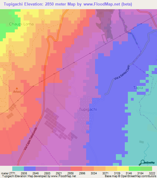 Tupigachi,Ecuador Elevation Map