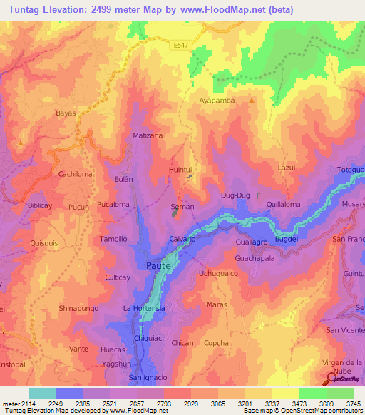 Tuntag,Ecuador Elevation Map