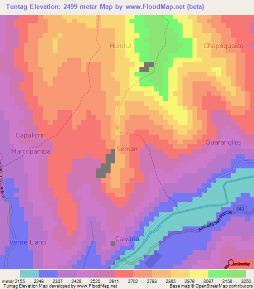 Tuntag,Ecuador Elevation Map