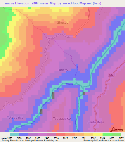 Tuncay,Ecuador Elevation Map