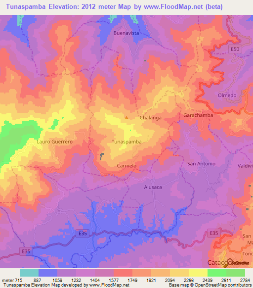 Tunaspamba,Ecuador Elevation Map