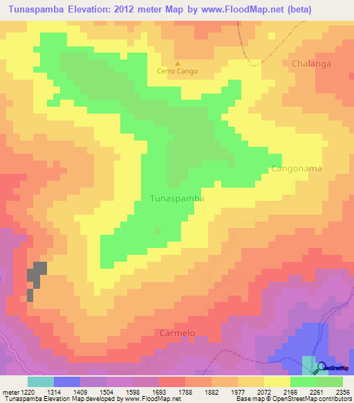 Tunaspamba,Ecuador Elevation Map