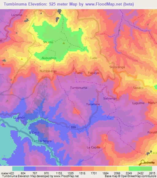 Tumbinuma,Ecuador Elevation Map