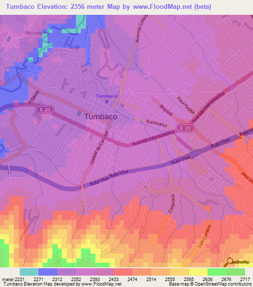 Tumbaco,Ecuador Elevation Map