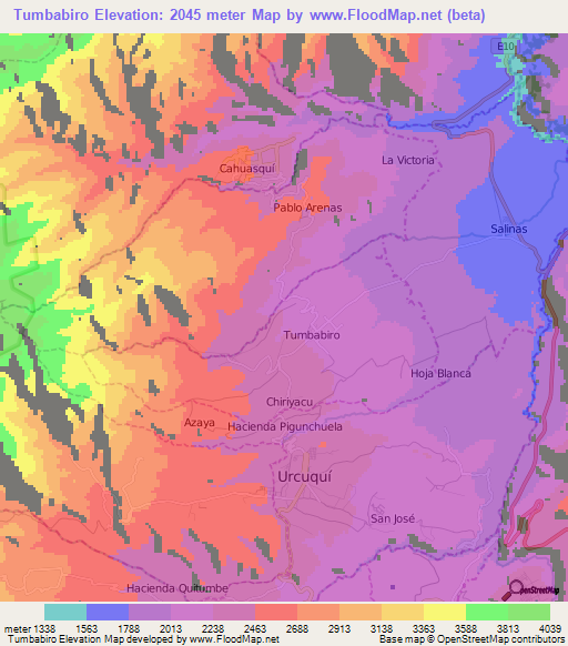 Tumbabiro,Ecuador Elevation Map