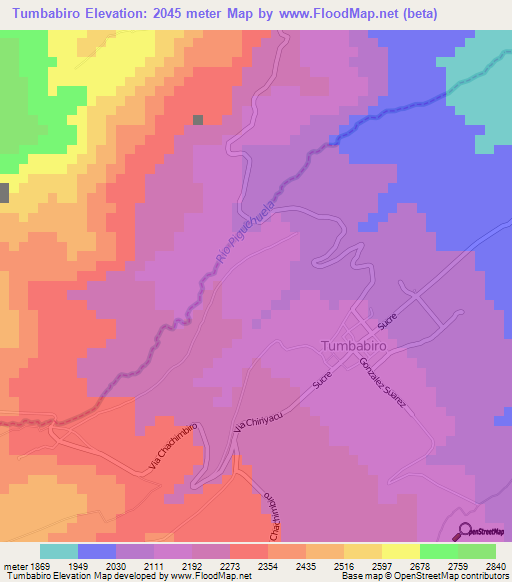 Tumbabiro,Ecuador Elevation Map