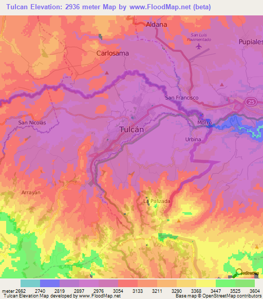 Tulcan,Ecuador Elevation Map