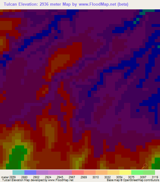 Tulcan,Ecuador Elevation Map