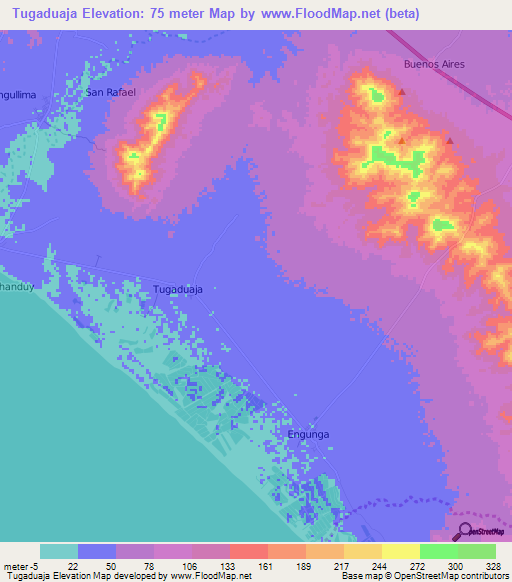 Tugaduaja,Ecuador Elevation Map