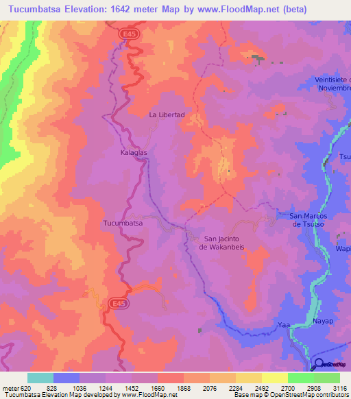 Tucumbatsa,Ecuador Elevation Map