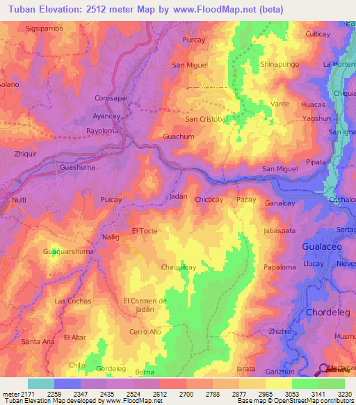 Tuban,Ecuador Elevation Map