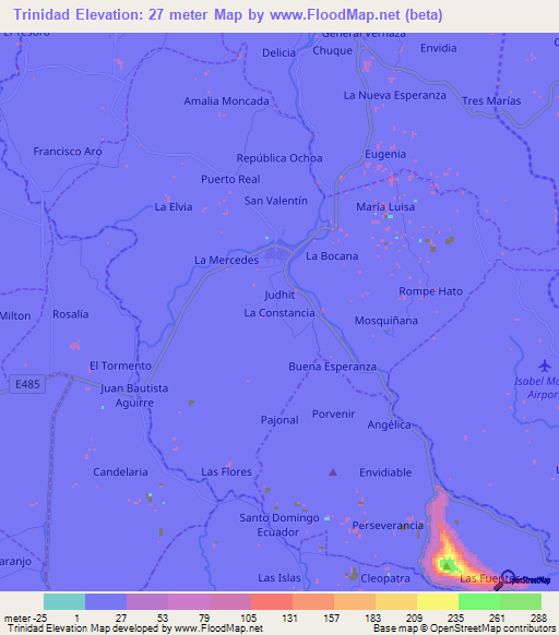 Trinidad,Ecuador Elevation Map