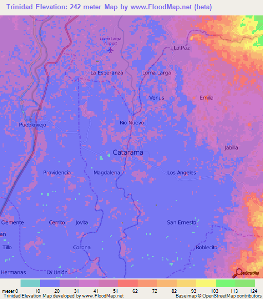 Trinidad,Ecuador Elevation Map