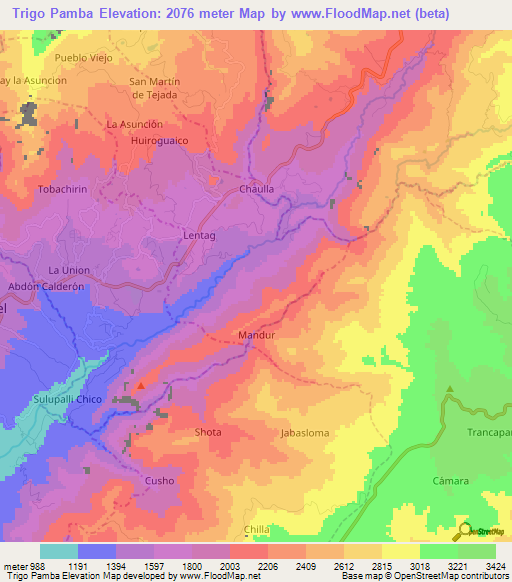 Trigo Pamba,Ecuador Elevation Map