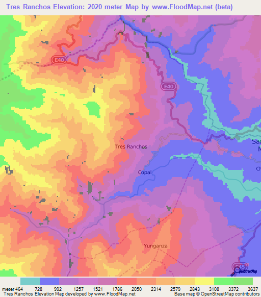 Tres Ranchos,Ecuador Elevation Map