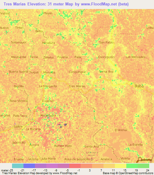 Tres Marias,Ecuador Elevation Map