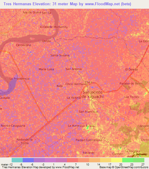 Tres Hermanas,Ecuador Elevation Map