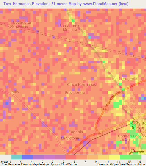 Tres Hermanas,Ecuador Elevation Map