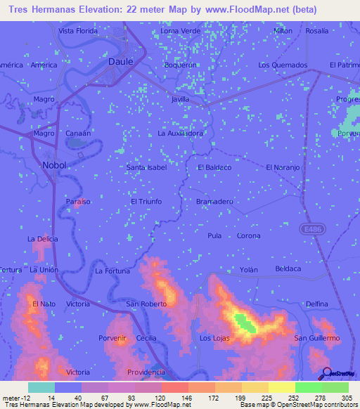 Tres Hermanas,Ecuador Elevation Map