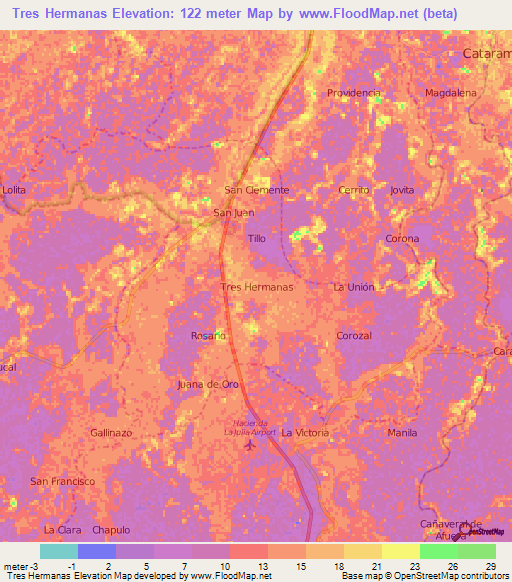 Tres Hermanas,Ecuador Elevation Map