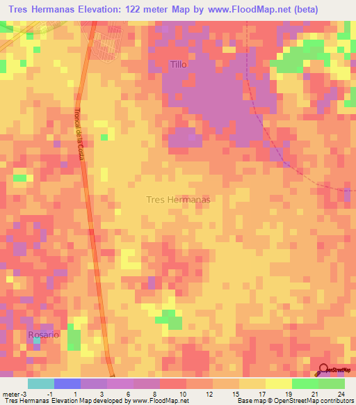 Tres Hermanas,Ecuador Elevation Map