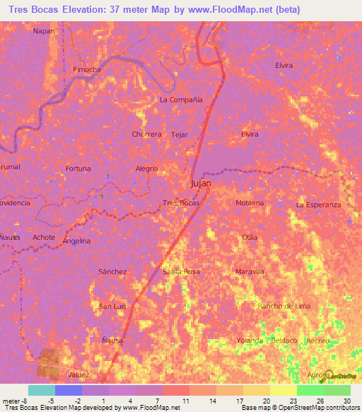 Tres Bocas,Ecuador Elevation Map