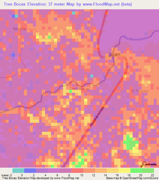 Tres Bocas,Ecuador Elevation Map