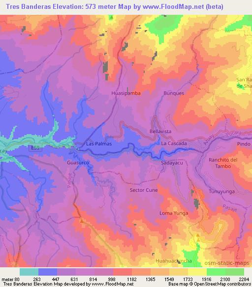 Tres Banderas,Ecuador Elevation Map