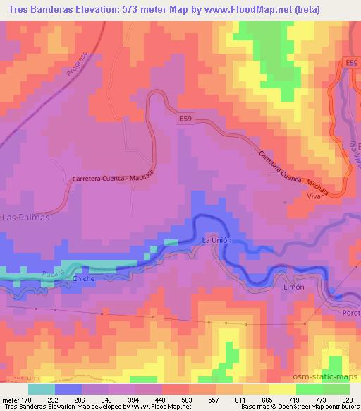 Tres Banderas,Ecuador Elevation Map