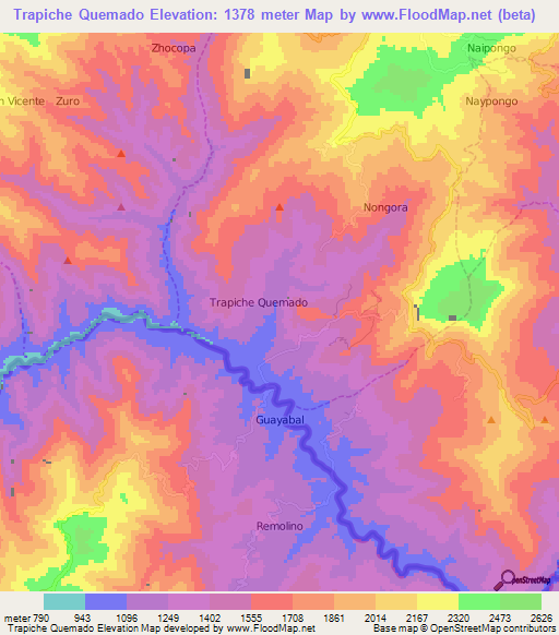 Trapiche Quemado,Ecuador Elevation Map