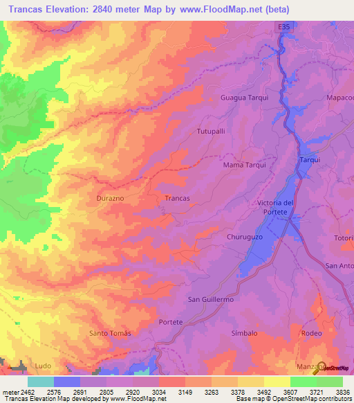 Trancas,Ecuador Elevation Map