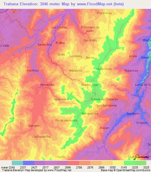 Trabana,Ecuador Elevation Map