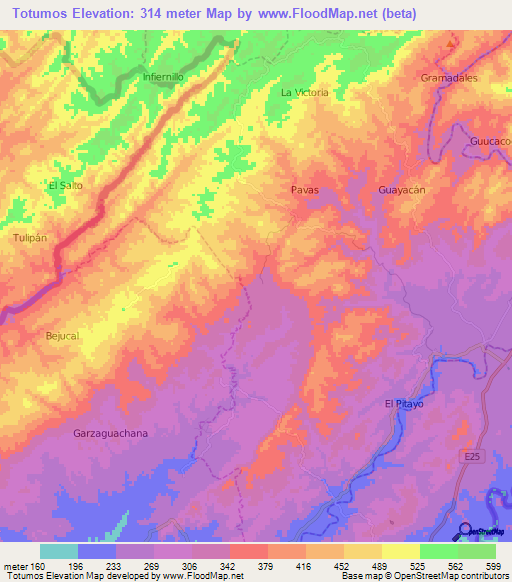 Totumos,Ecuador Elevation Map