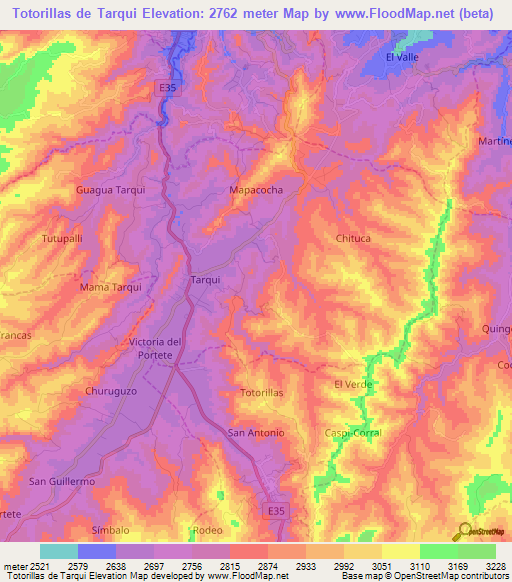 Totorillas de Tarqui,Ecuador Elevation Map