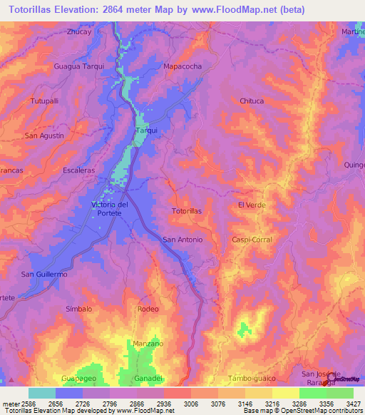 Totorillas,Ecuador Elevation Map