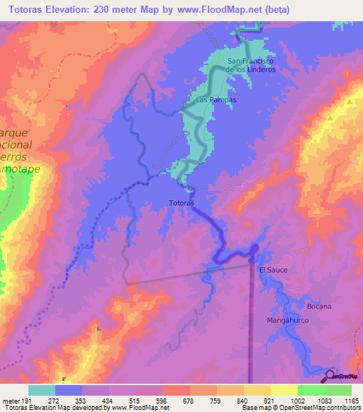 Totoras,Ecuador Elevation Map