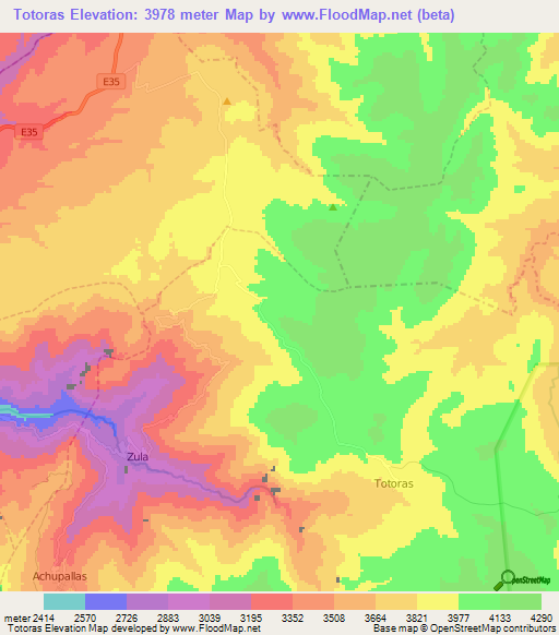 Totoras,Ecuador Elevation Map