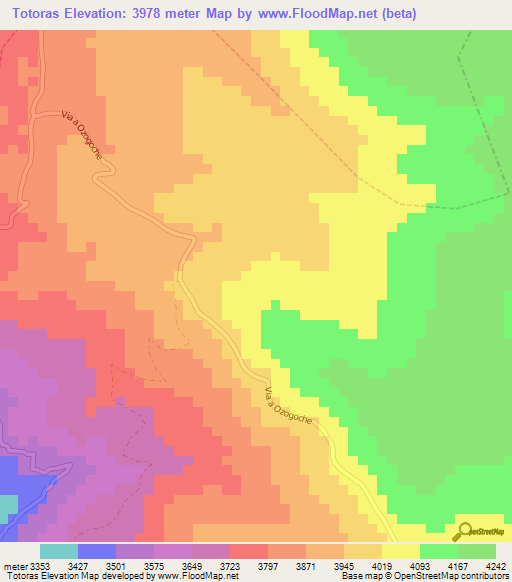 Totoras,Ecuador Elevation Map