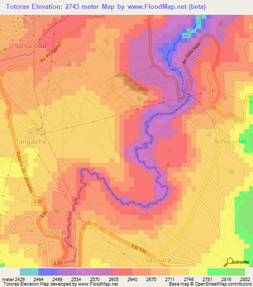 Totoras,Ecuador Elevation Map