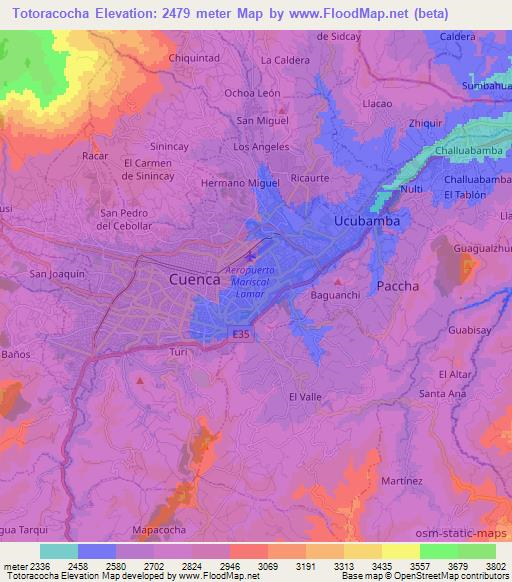 Totoracocha,Ecuador Elevation Map