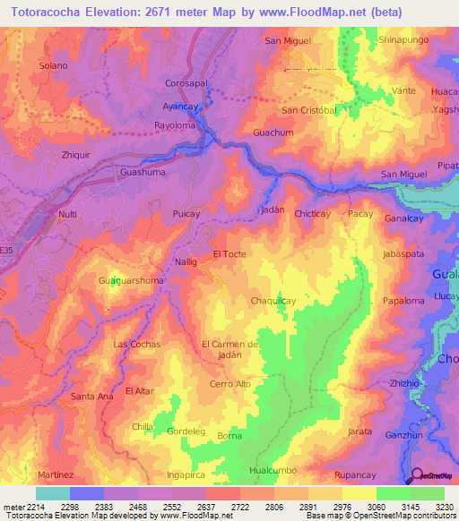 Totoracocha,Ecuador Elevation Map