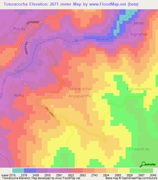 Totoracocha,Ecuador Elevation Map