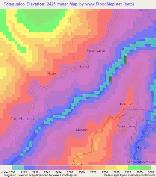 Toteguaico,Ecuador Elevation Map