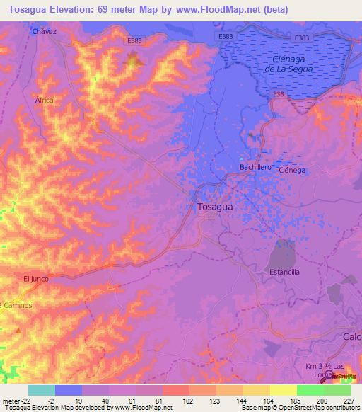 Tosagua,Ecuador Elevation Map