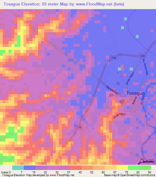 Tosagua,Ecuador Elevation Map