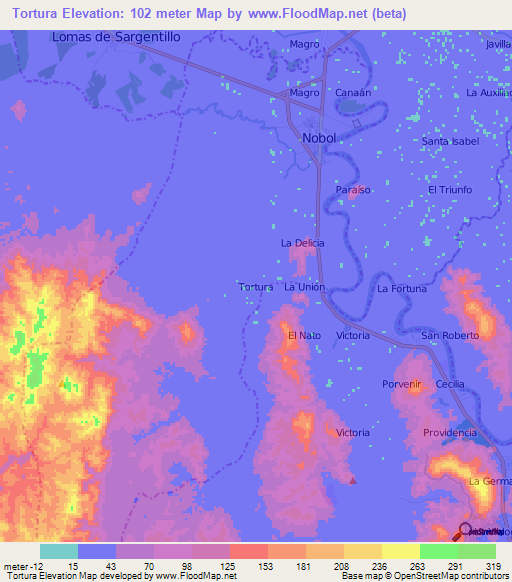 Tortura,Ecuador Elevation Map