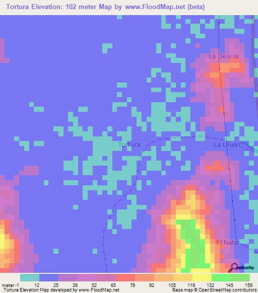 Tortura,Ecuador Elevation Map