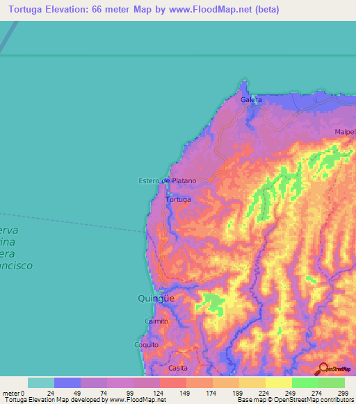 Tortuga,Ecuador Elevation Map